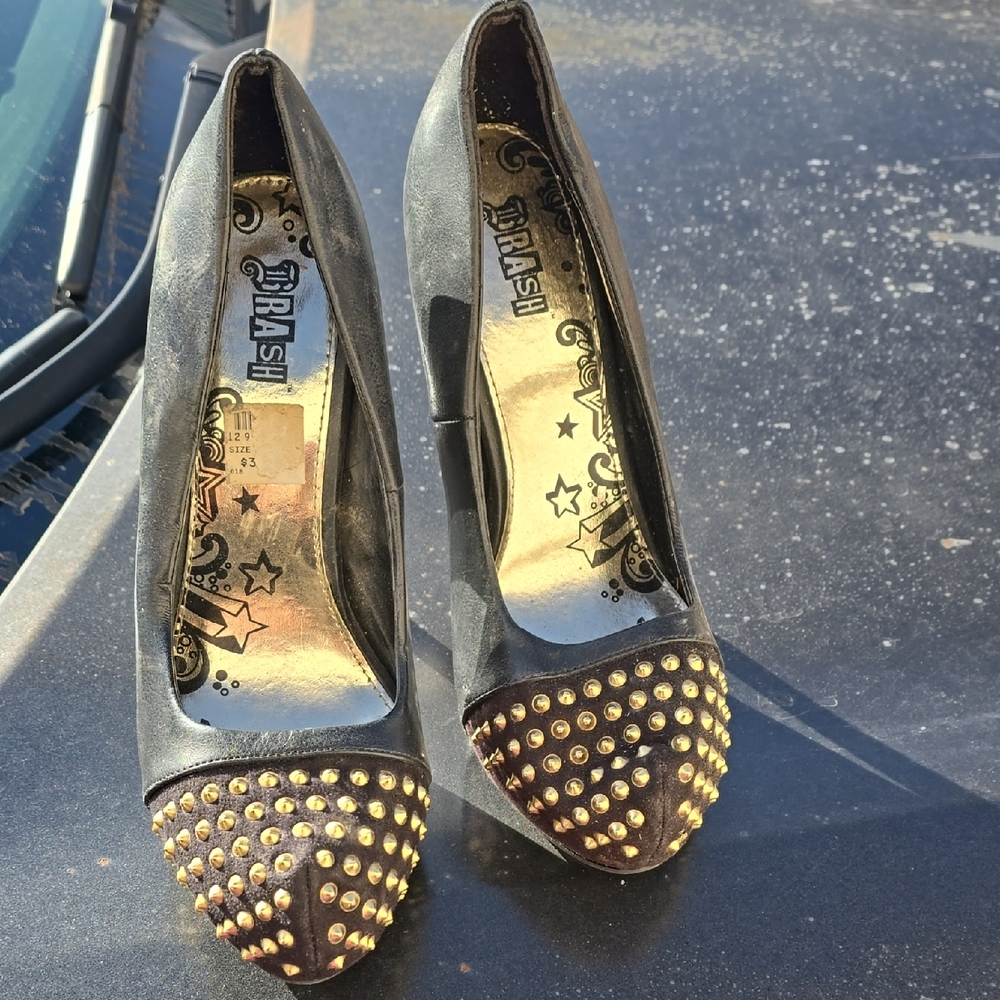 Black and Gold Studded Women's Heels